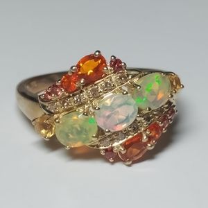 10k Gold Ethiopian Opal and Fire Opal Ring